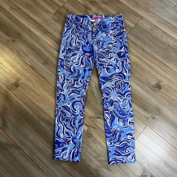 Lilly Pulitzer Ocean Skinny Cropped Pattern Pants Women 6 - Picture 2 of 6